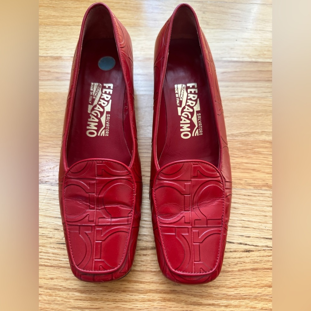 Ferragamo Red Embossed Loafers